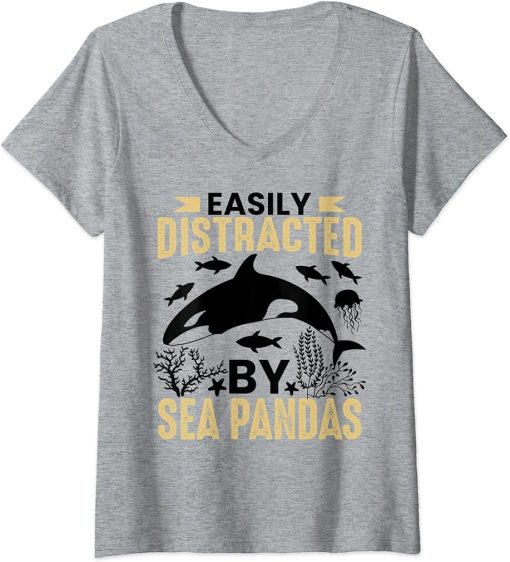 Womens Funny Orca Lover Graphic for Women Men Kids Whale V-Neck T-Shirt